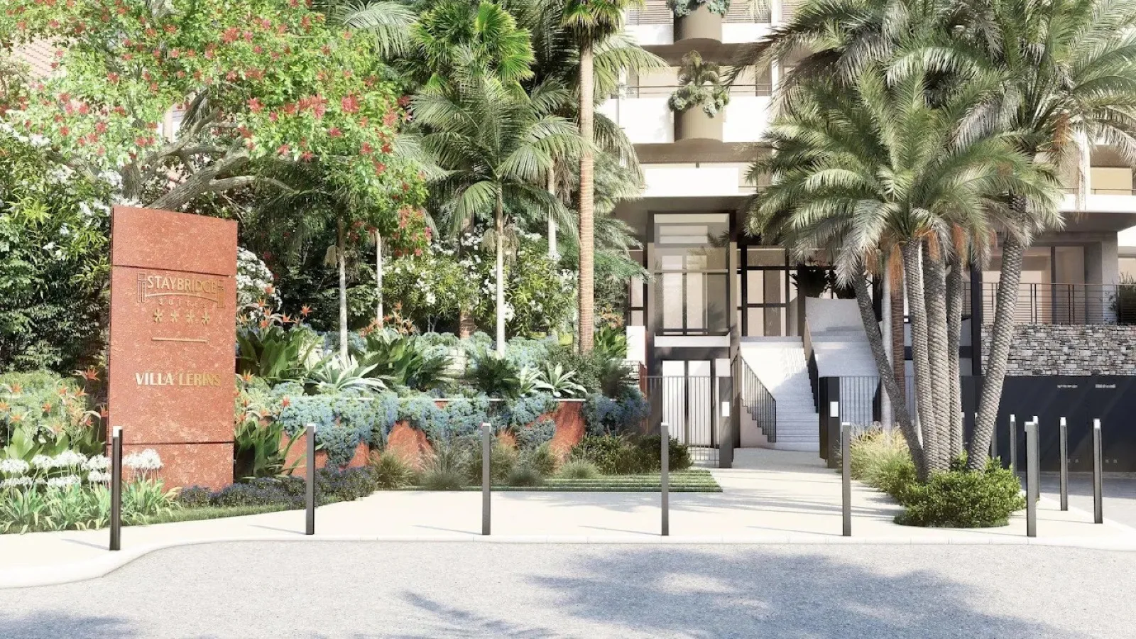 Entrée du Staybridge Suites Villa Lérins — parking à proximité du cabinet Michelle Dias à Cannes