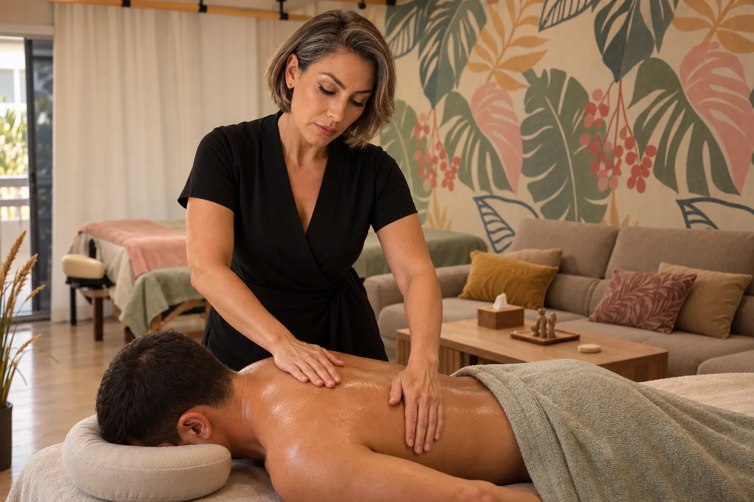 Michelle Dias Signature Massage à Cannes : travail du dos à l’huile chaude, illustration de la séance